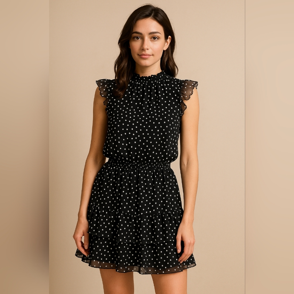 Polka Dot Smocked Waist Flutter Sleeve